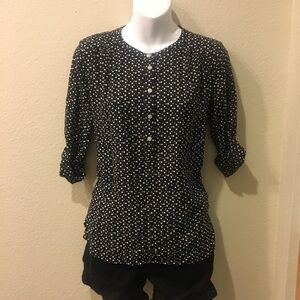 Loft black and white button up button sleeve top